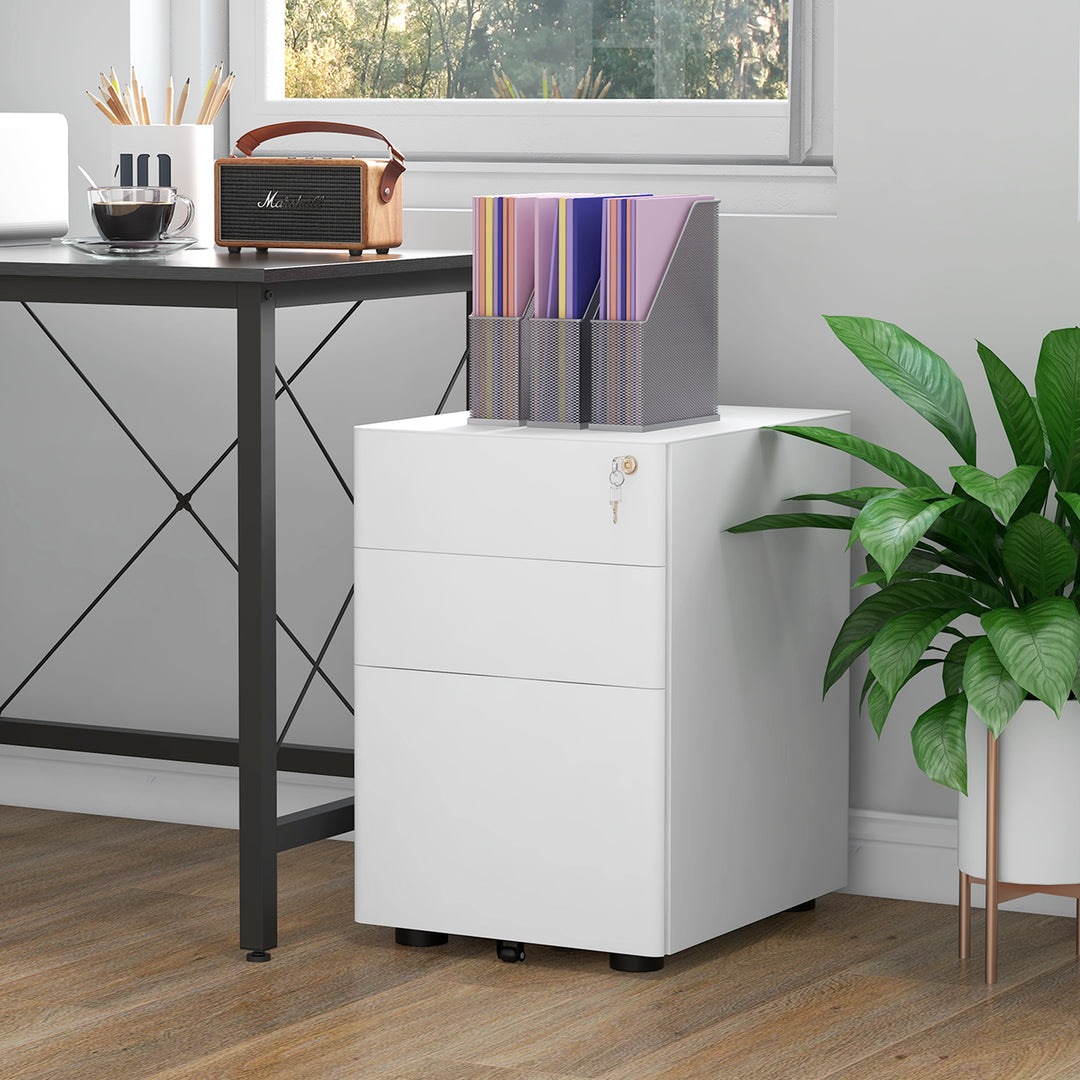 Fully Assembled 3 Drawer Steel Metal Filing Cabinet Lockable Rolling Vertical File Cabinet White