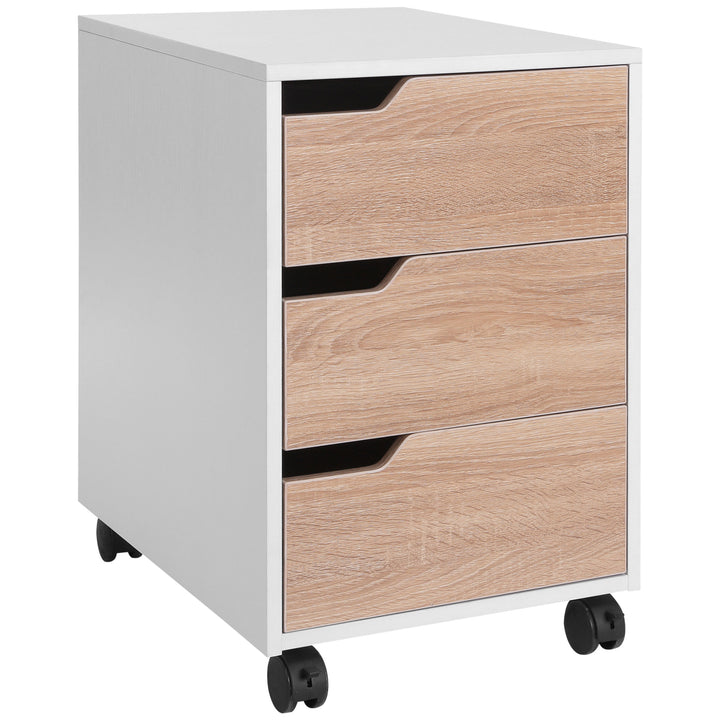 HOMCOM MDF Mobile File Cabinet pedestal with 3 Drawers Lockable Casters Oak and White