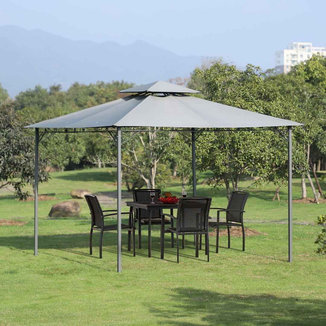 2-Tier Roof Gazebo, 300Lx300Wx264H cm, Steel Frame-Black/Grey