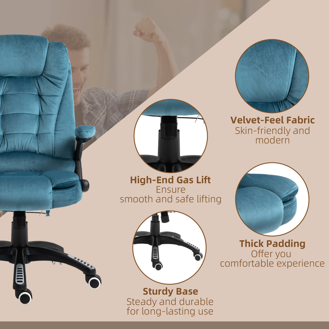 Vinsetto Massage Recliner Chair Heated Office Chair with Six Massage Points Velvet-Feel Fabric 360° Swivel Wheels Blue