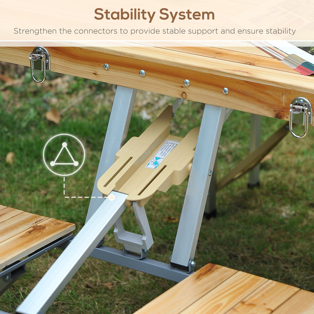 Portable Folding Camping Picnic Table Party Field Kitchen Outdoor Garden BBQ Chairs Stools Set Wooden Wood