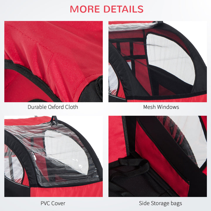 Collapsible Bike Trailer 2-Seater for Baby Bicycle with Pivot Wheel Suitable For 18 Month + Child(Black and Red)