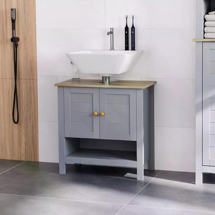 Under Sink Cabinet, Bathroom Vanity Unit, Pedestal Under Sink Design, Storage Cupboard with Adjustable Shelf, Grey