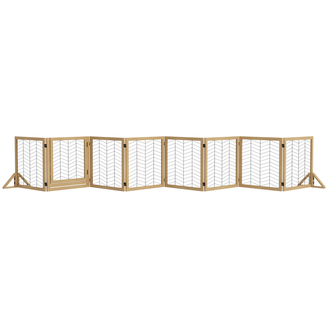 8 Panels Foldable Pet Playpen with Support Feet, Small and Medium Dogs - Natural Wood Finish