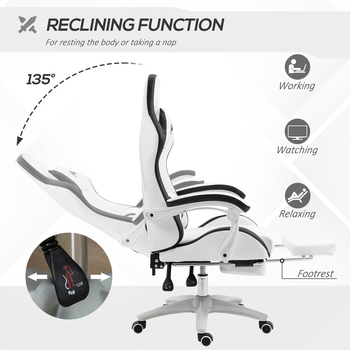 Vinsetto Racing Gaming Chair, Reclining PU Leather Computer Chair with 360 Degree Swivel Seat, White and Black