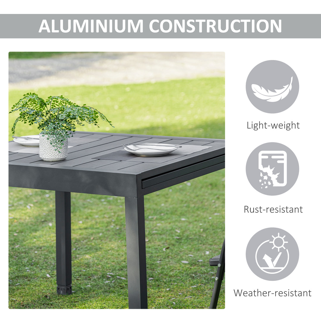 Extendable Dining Table Outdoor Slat Table for 4-6 Person Rectangular Lawn Garden Bistro Patio Table with Aluminium Frame, Grey