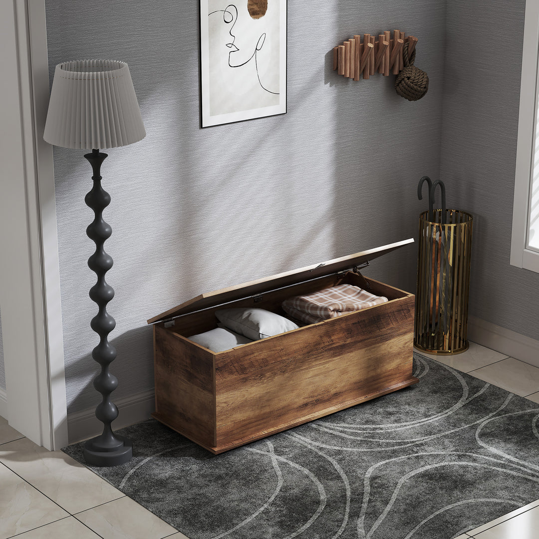 113L Storage Chest, Storage Box with Flip-Top, 100 x 40 x 40 cm, Grey Wood Grain