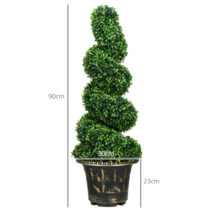 Set of 2 Artificial Plants, Topiary Spiral Boxwood Trees with Pot, for Home Indoor Outdoor Decor, 90cm