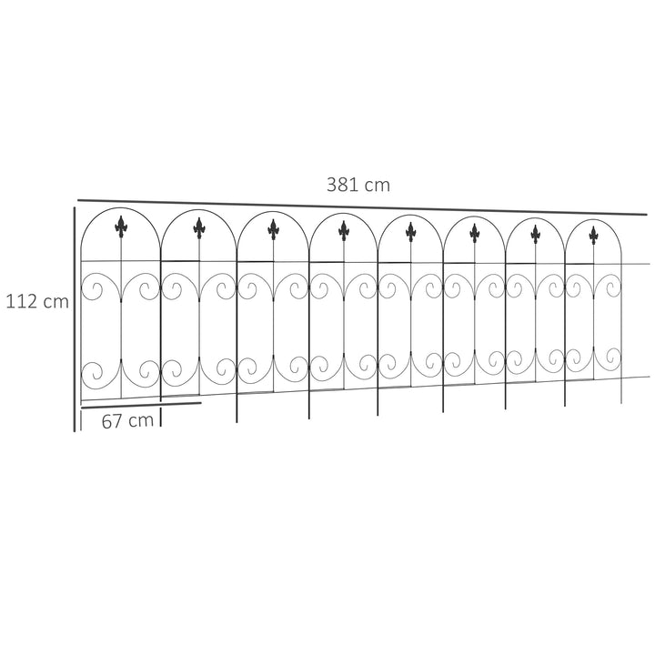 Decorative Garden Fencing, 8PCs 44in x 12.5ft Outdoor Picket Fence Panels, Rustproof Metal Wire Landscape Flower Bed Border Edging, Black