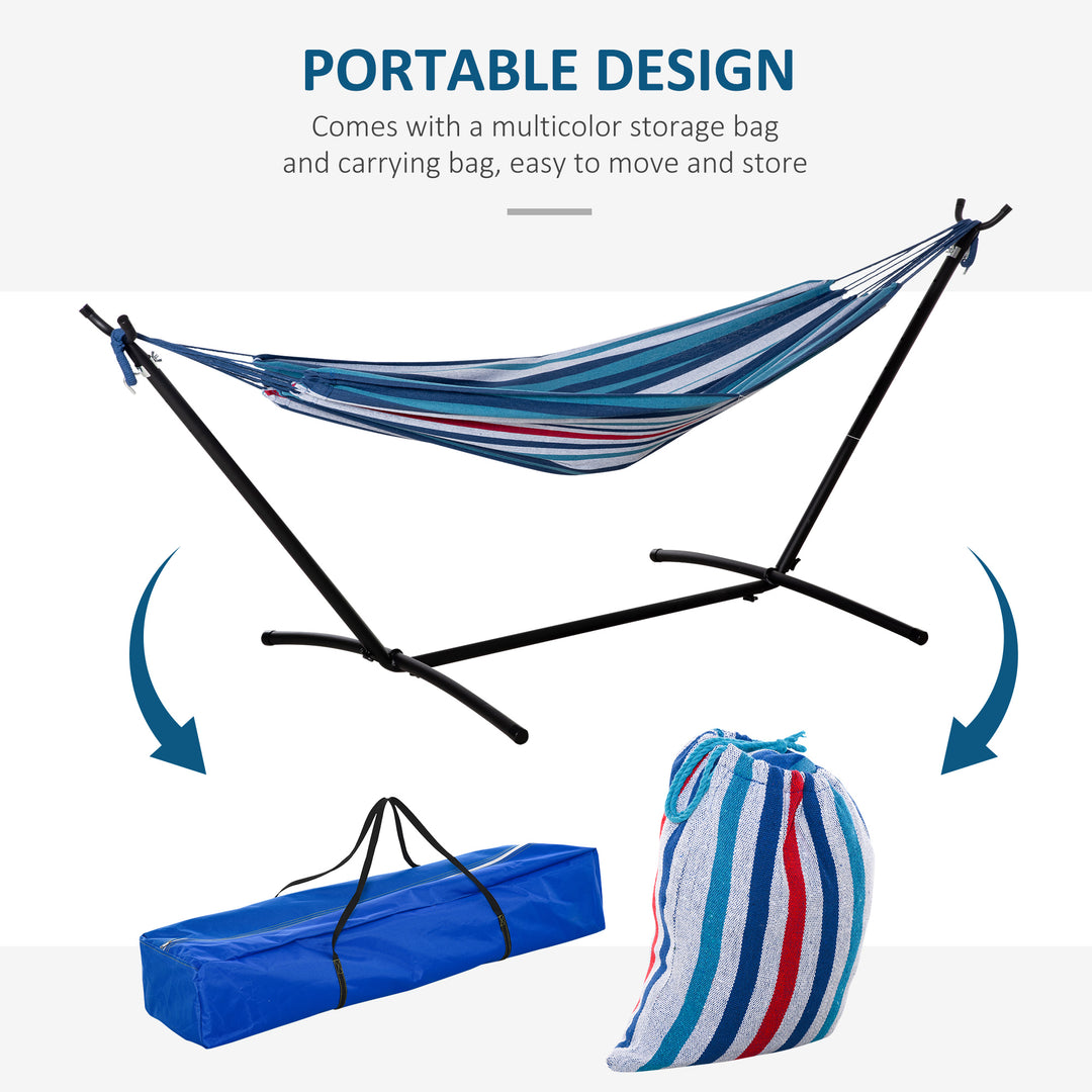 294 x 117cm Hammock with Stand Camping Hammock with Portable Carrying Bag, Adjustable Height, 120kg Load Capacity, White Stripe