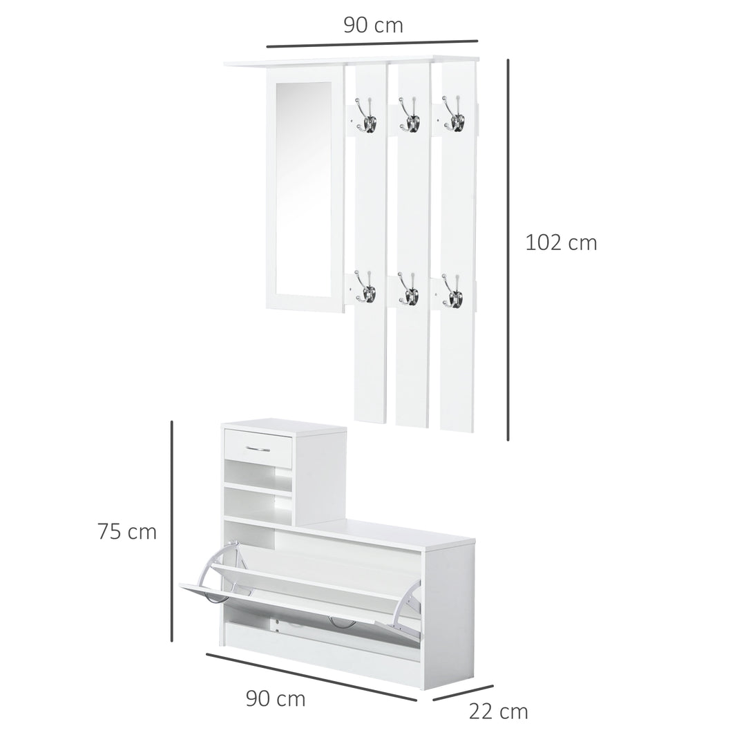 Entryway Furniture Set Shoe & Coat Unit -White