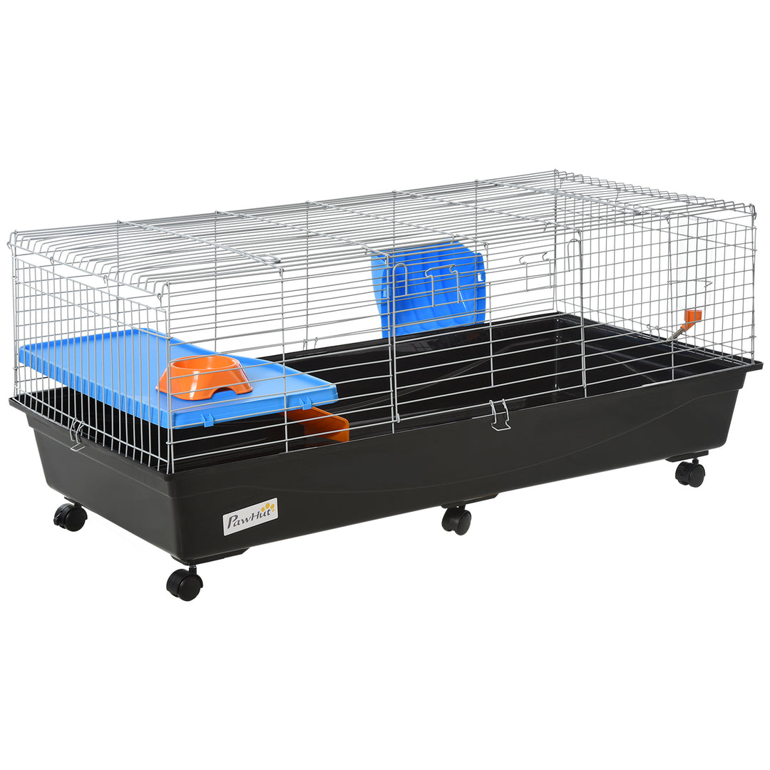 PawHut Steel Medium 2-Tier Small Animal Cage w/ Accessories Blue/Orange