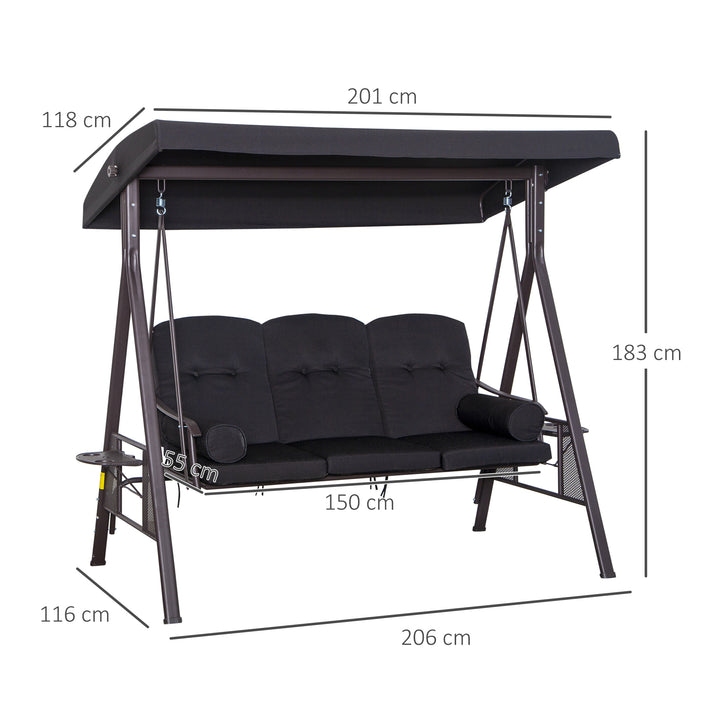 Swing Chair Hammock Chair 3 Seater Canopy Cushion Shelter Outdoor Bench Black