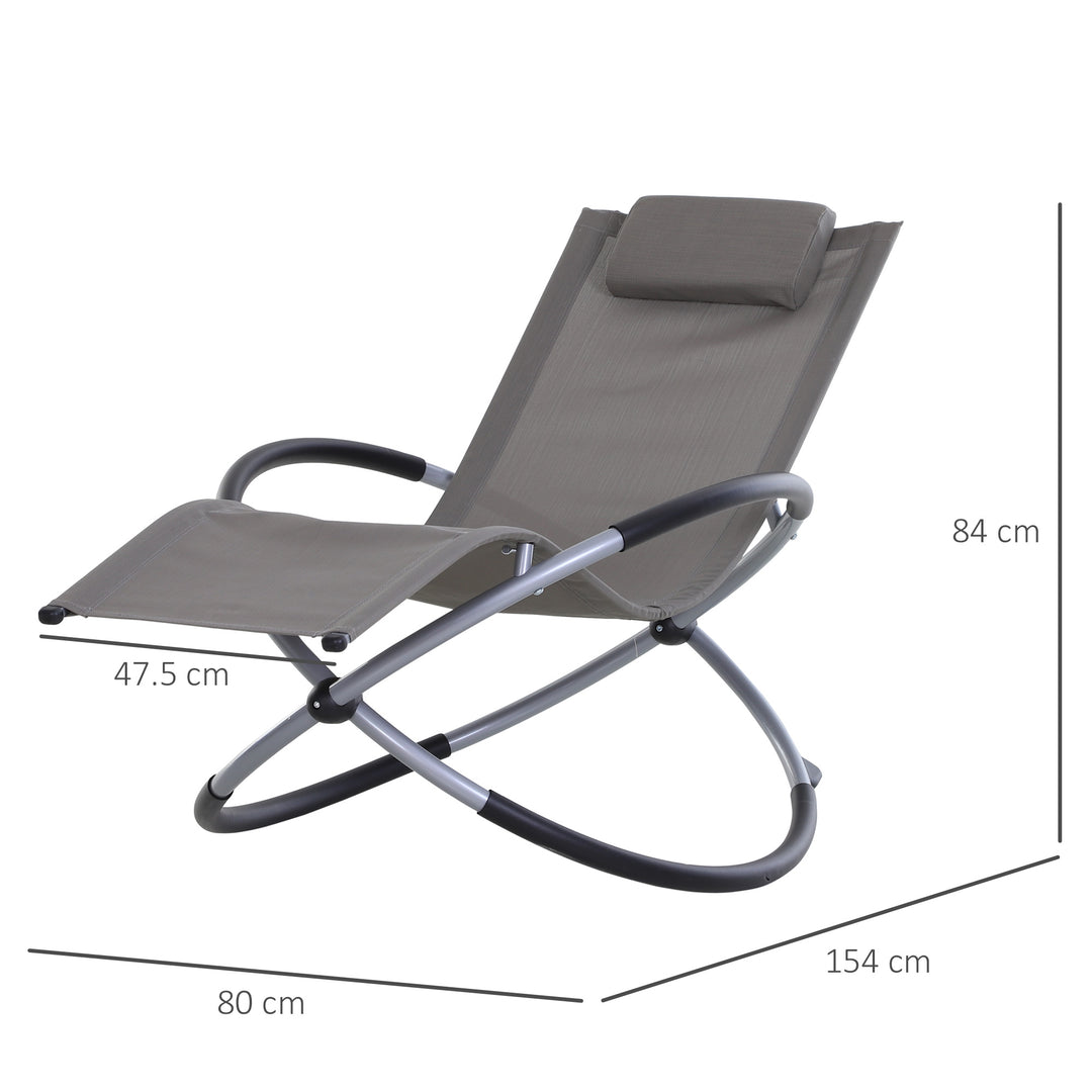 Outsunny Outdoor Orbital Lounger Zero Gravity Patio Chaise Foldable Rocking Chair w/ Pillow Grey