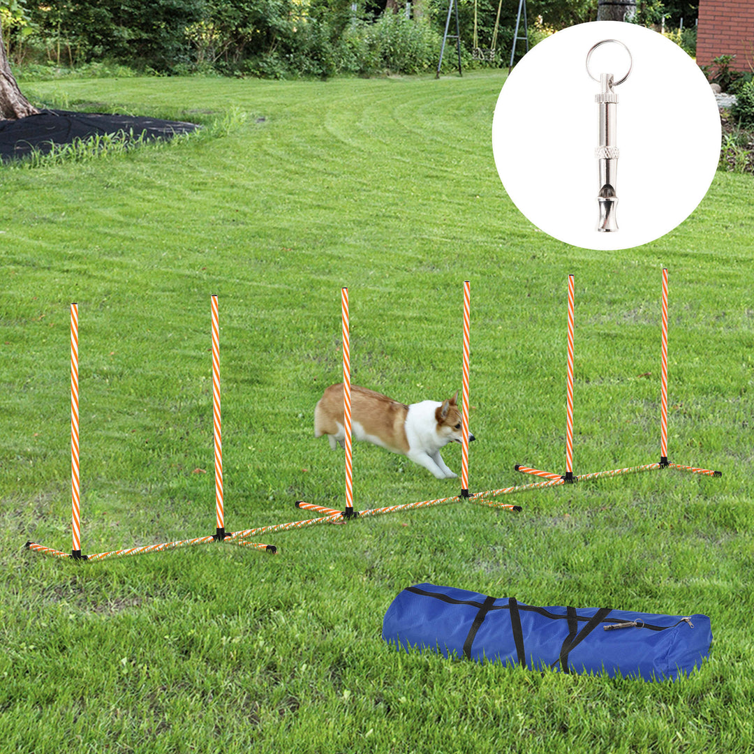 PawHut Dog Agility Weave Poles Training Obstacle Course Set Slalom Equipment Outdoor Indoor with Oxford Bag