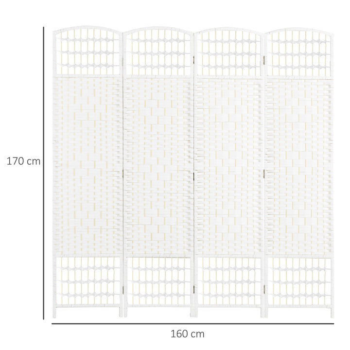 4 Panel Folding Room Divider, Privacy Screen, Freestanding Paravent Partition Separator for Living Room, Bedroom and Office, 160 x 170cm, White