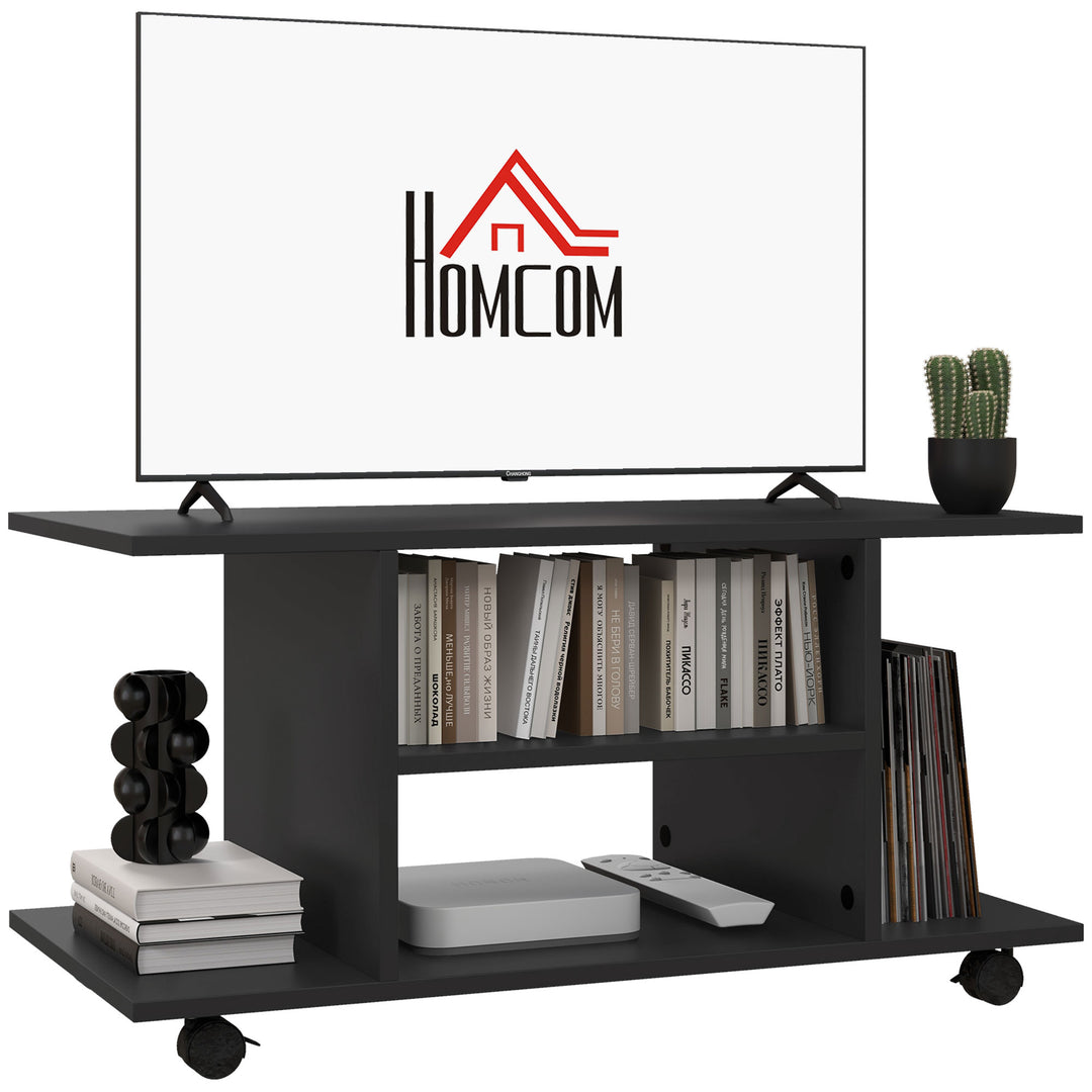 HOMCOM TV Stand W/ Shelves -Black