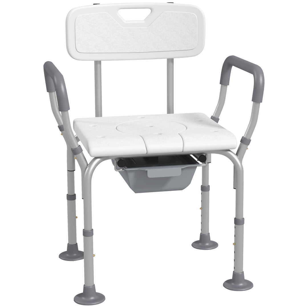 Height Adjustable Shower Stool with Arms and Back for Elderly - White