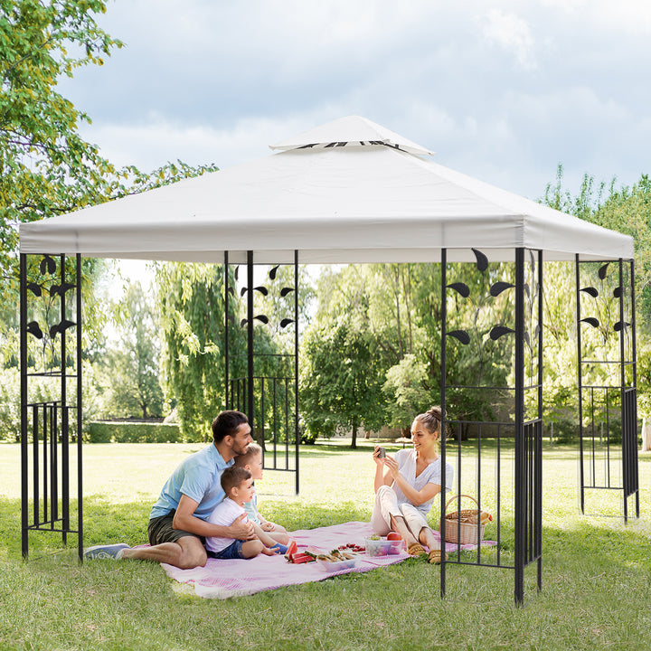 3 x 3m Outdoor Garden Steel Gazebo with 2 Tier Roof, Patio Canopy Marquee Patio Party Tent Canopy Shelter Vented Roof Decorative Frame Cream