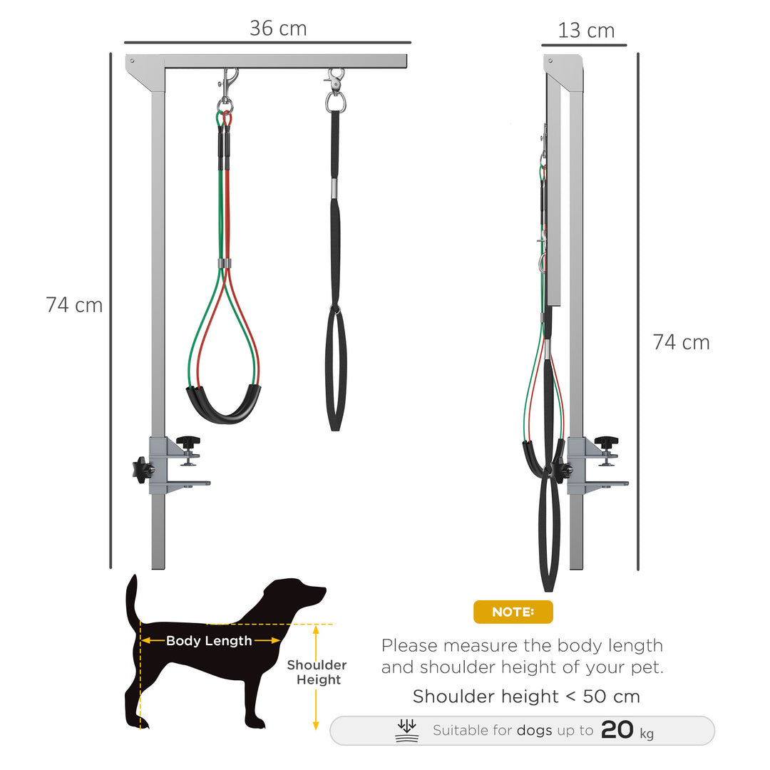 PawHut Foldable Pet Grooming Arm with Clamp, 29" Height Adjustable Dog Grooming Holder for Table with 2 Haunch Holders, Grooming Loop for Medium Dogs