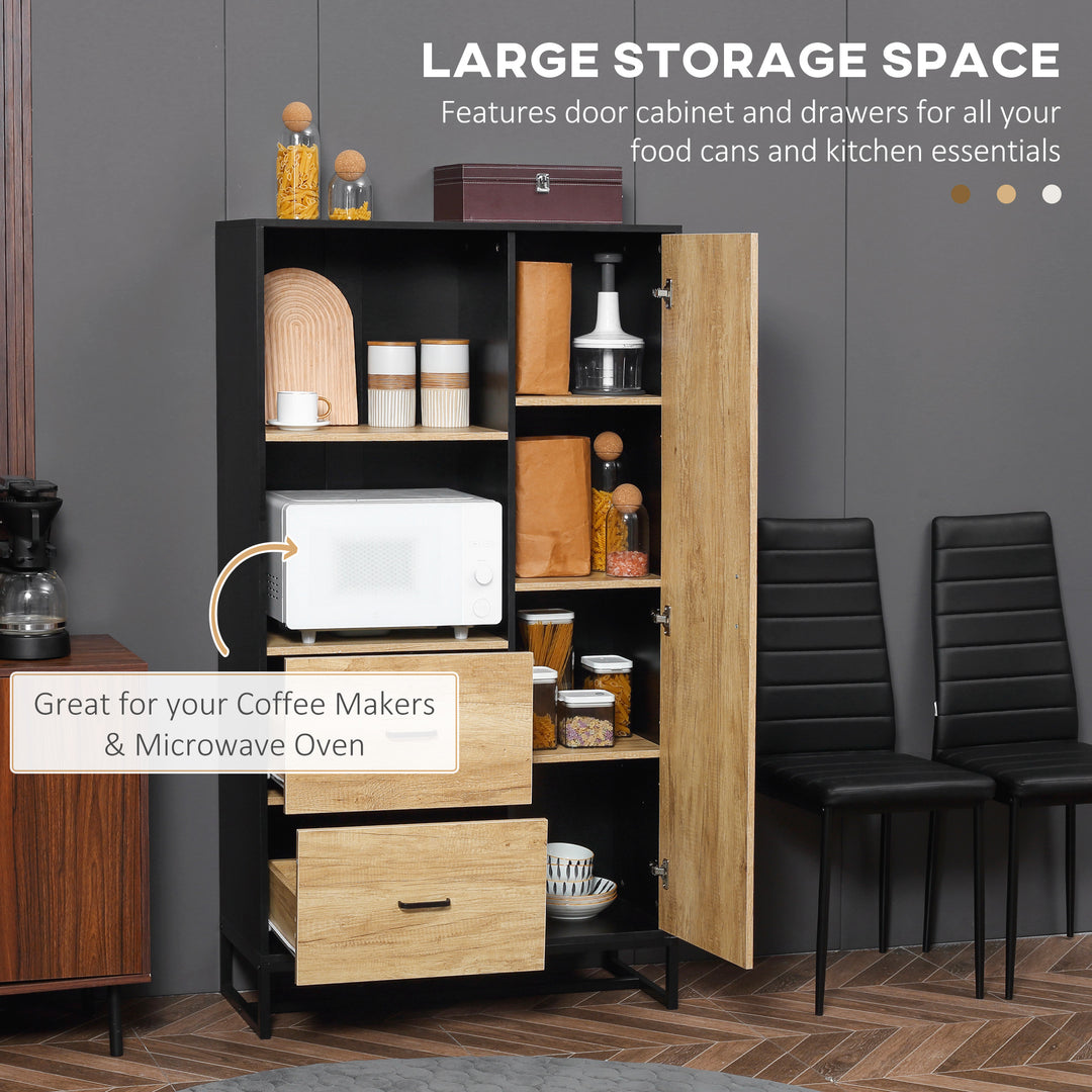 Kitchen Cupboard, Freestanding Storage Cabinet with Soft Close Door, Natural and Black