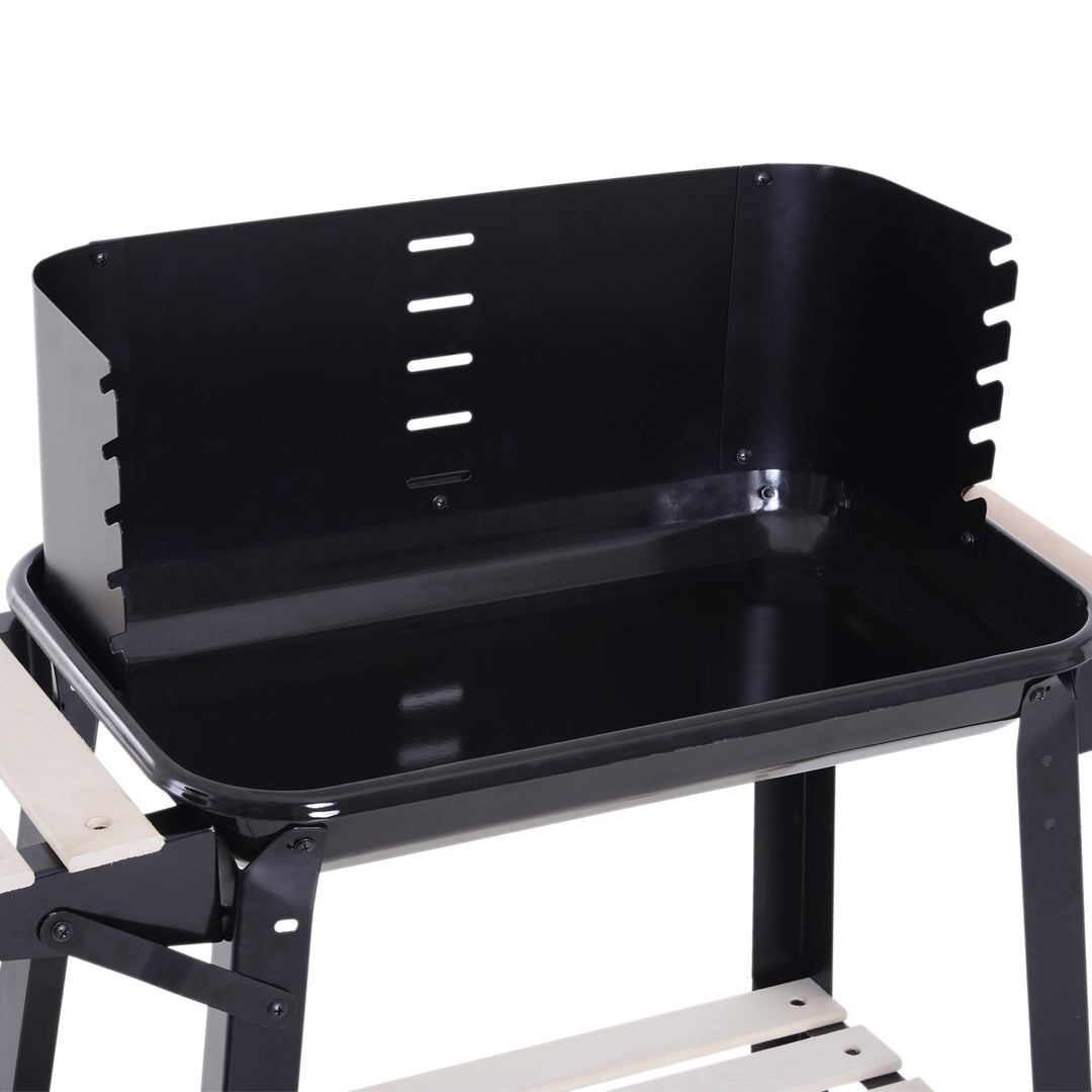 BBQ Grill Trolley Charcoal BBQ Barbecue Grill Outdoor Patio Garden Heating Smoker with Side Trays Storage Shelf and Wheels