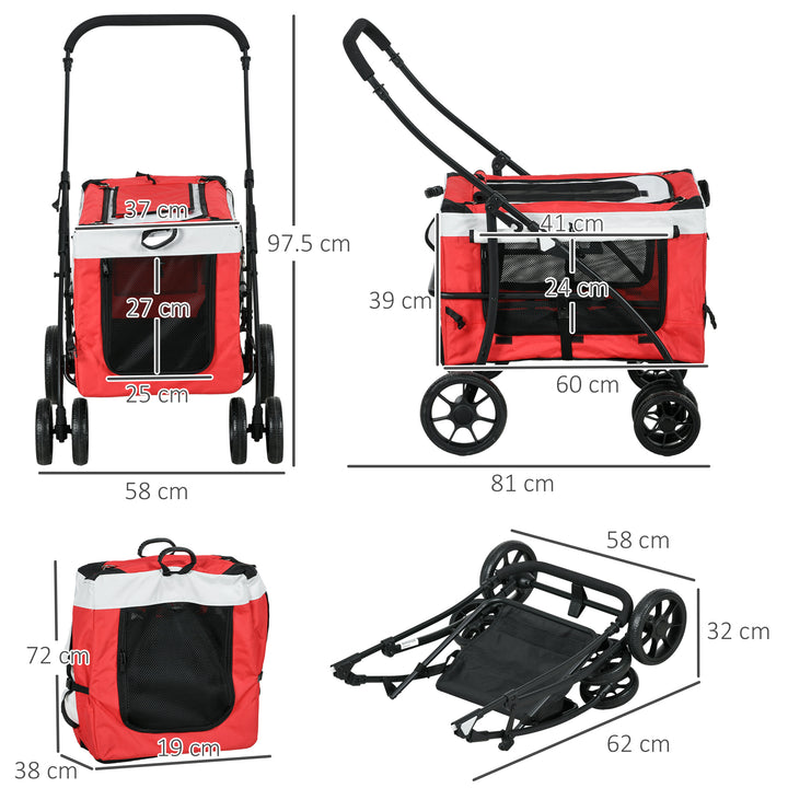 Foldable Dog Stroller, Pet Travel Crate with Detachable Carrier