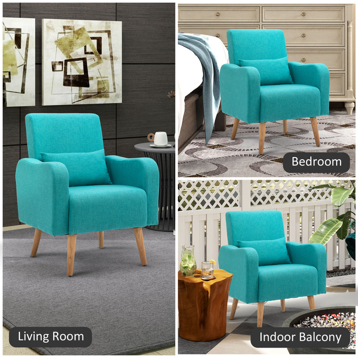 HOMCOM Accent Chair, Linen-Touch Armchair, Upholstered Leisure Lounge Sofa, Club Chair with Wooden Frame, Teal