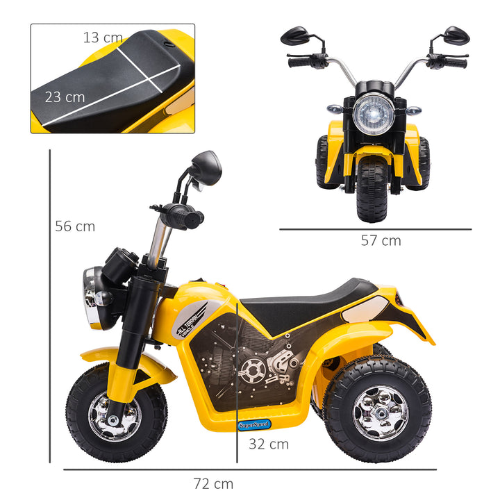 Kids Electric Motorcycle Ride-On Toy 3-Wheels Battery Powered Motorbike Rechargeable 6V with Horn Headlights for 18 - 36 Months Yellow
