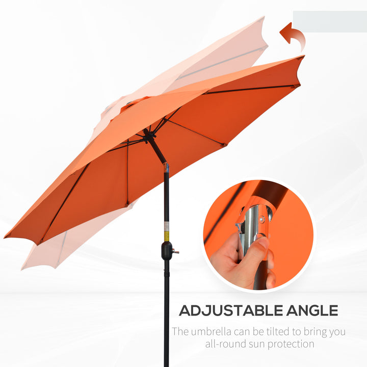 2.6M Patio Parasol Sun Umbrella, Tilt Shade Shelter Canopy with Crank 8 Ribs Aluminium Frame, Orange