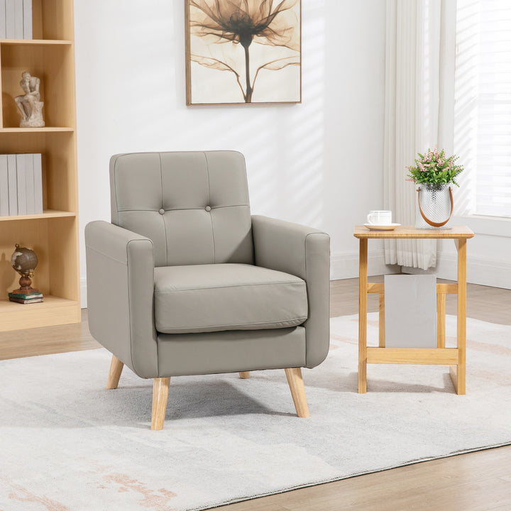 Modern Accent Chair, Tufted Living Room Chairs, PU Leather Armchair-Grey
