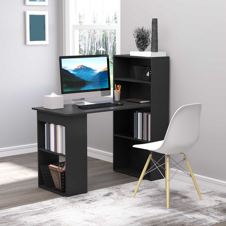 Modern Computer Desk Bookshelf  Writing Table Workstation PC Laptop Study Home Office 6 Shelves Black
