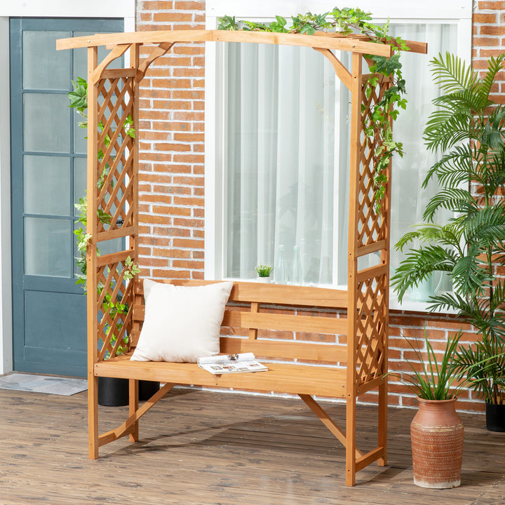 Patio Garden Bench, Natural Wooden Garden Arbour with Seat for Vines/Climbing Plants, Natural