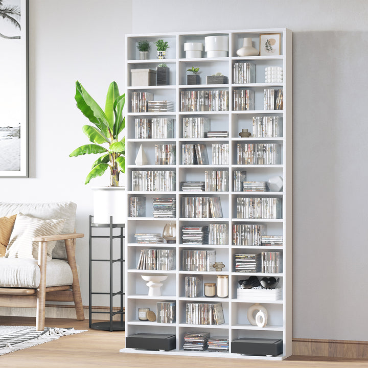 CD / DVD Storage Shelf Storage Unit for 1116 CDs Height-Adjustable Compartments 102 x 24 x 195 cm White