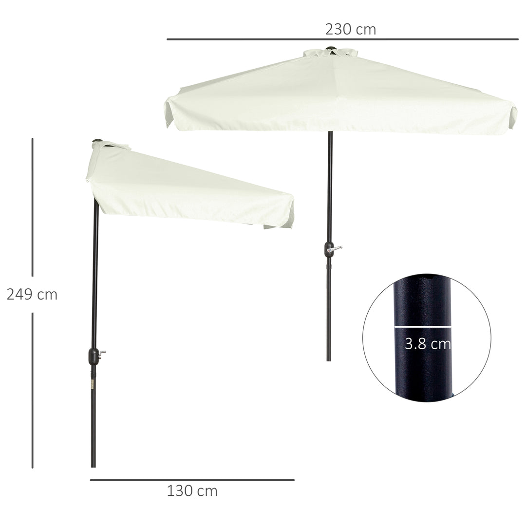 Outsunny 2.3m Half Parasol Semi Round Umbrella Patio Metal Frame Crank Handle for Balcony-- NO BASE INCLUDED, Cream White