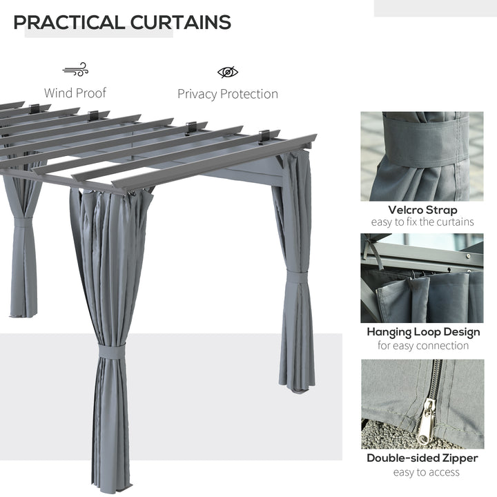 3.6 x 3(m) Outdoor Pergola Gazebo Retractable Canopy Garden Shelter Sun Shade Party with Curtains, Aluminum, Dark Grey