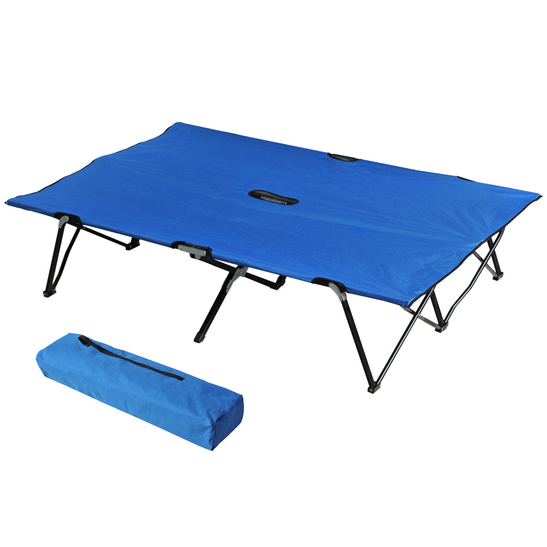 Double Camping Cot Foldable Sunbed Outdoor Patio Sleeping Bed Super Light w/ Carr Bag (Blue)