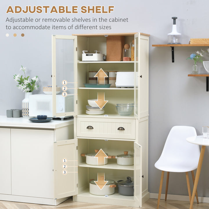 Freestanding Kitchen Cupboard, 5-tier Storage Cabinet with Adjustable Shelves - Cream White