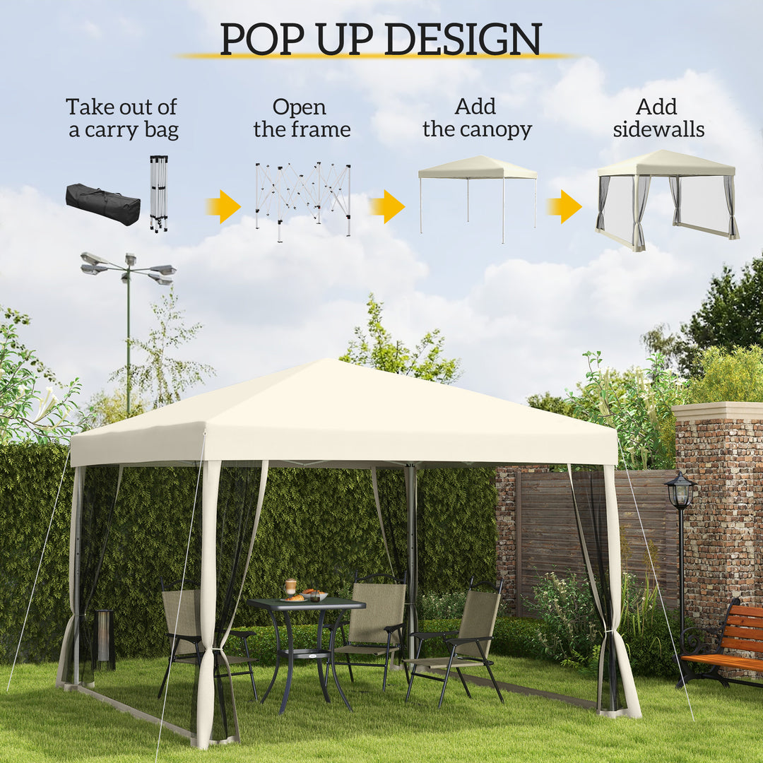 3x3m Pop Up Gazebo W/ Mesh Walls-Tan