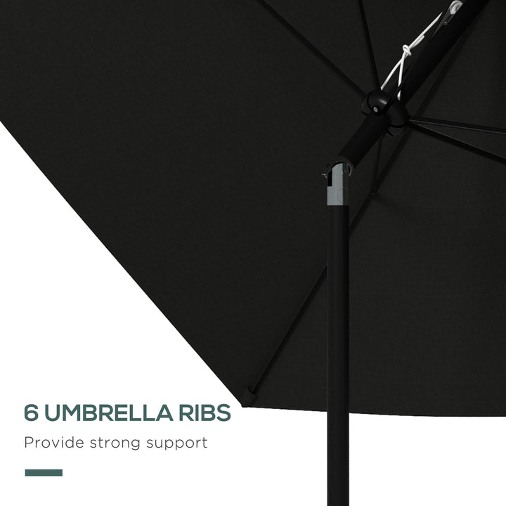 2 x 3(m) Garden Parasols Umbrellas Rectangular Patio Market Umbrella Outdoor Sun Shade w/ Crank & Push Button Tilt, Aluminium Pole, Black