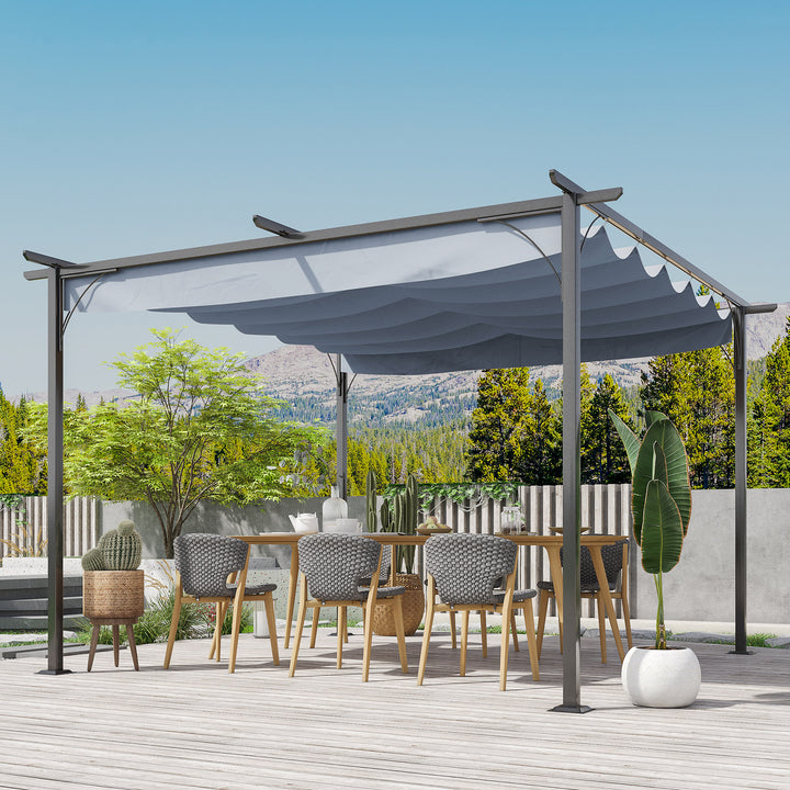 3.5M X 3.5M Metal Pergola Gazebo Awning Retractable Canopy Outdoor Garden Sun Shade Shelter Marquee Party BBQ, Grey