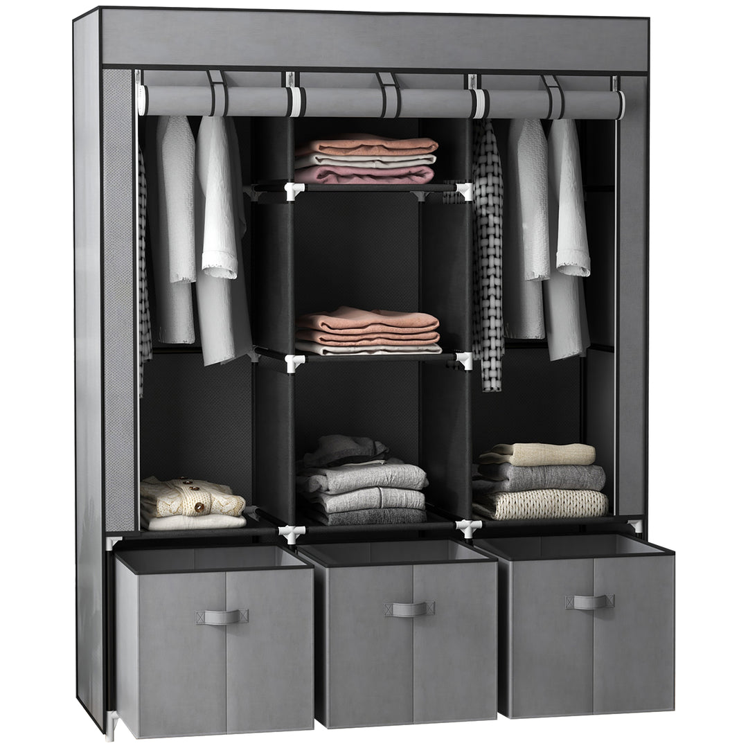 Fabric Wardrobe, Portable Wardrobe with 5 Shelves, Dark Grey