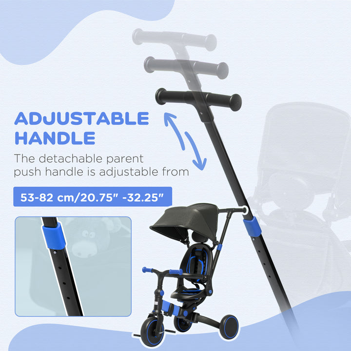 3-in-1 Tricycle for Kids with Aluminium Frame, Baby Trike with Adjustable Push Handle, Canopy and Seat Angle for 18-48 Months, Blue