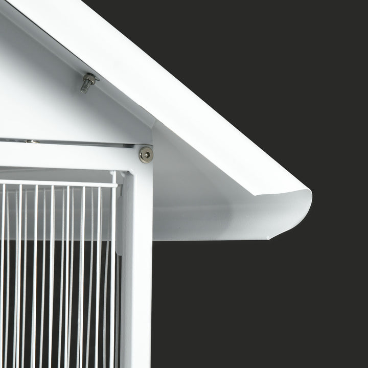 PawHut 170cm Metal Bird Cage Parrot Cage Mobile Feeder with Rolling Stand Perches Food Containers Doors Wheels White