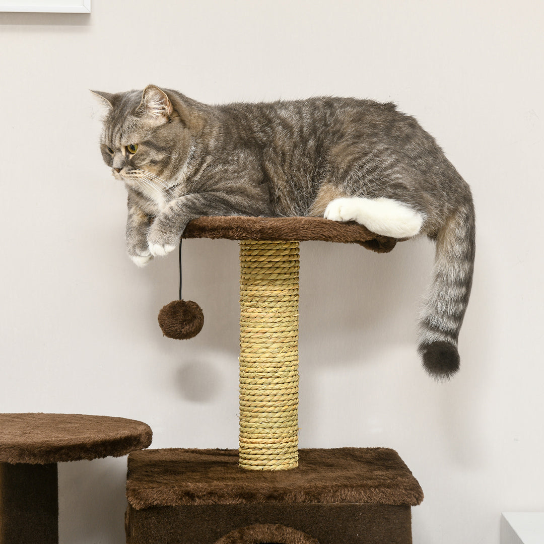 136cm Cat Tree for Indoor Cats, Modern Cat Tower with Scratching Posts, house, Platforms, Toy Ball - Brown