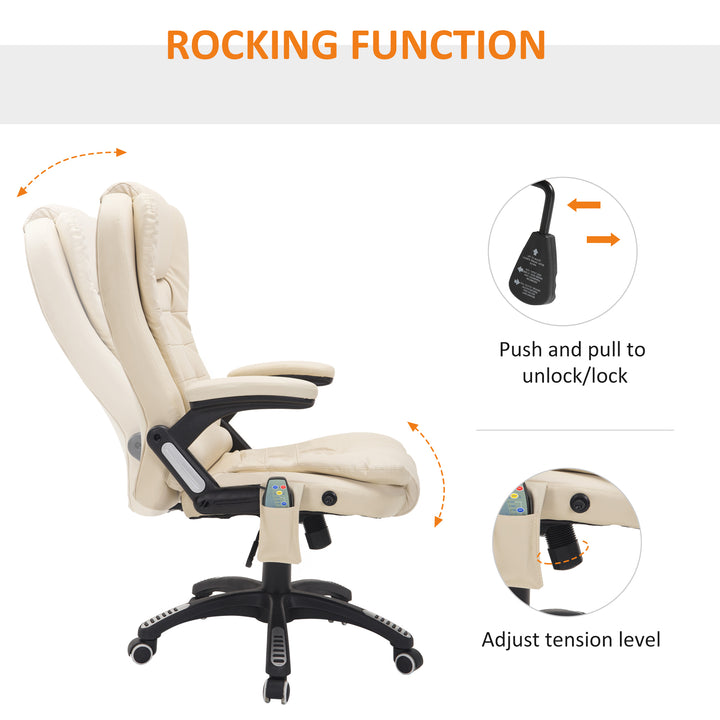 Executive Office Chair with Massage and Heat, High Back PU Leather Massage Office Chair With Tilt and Reclining Function, Beige