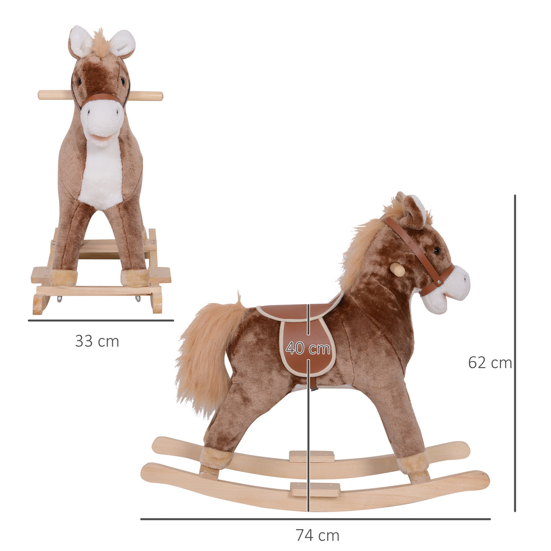 Kids Plush Rocking Horse-Brown/White