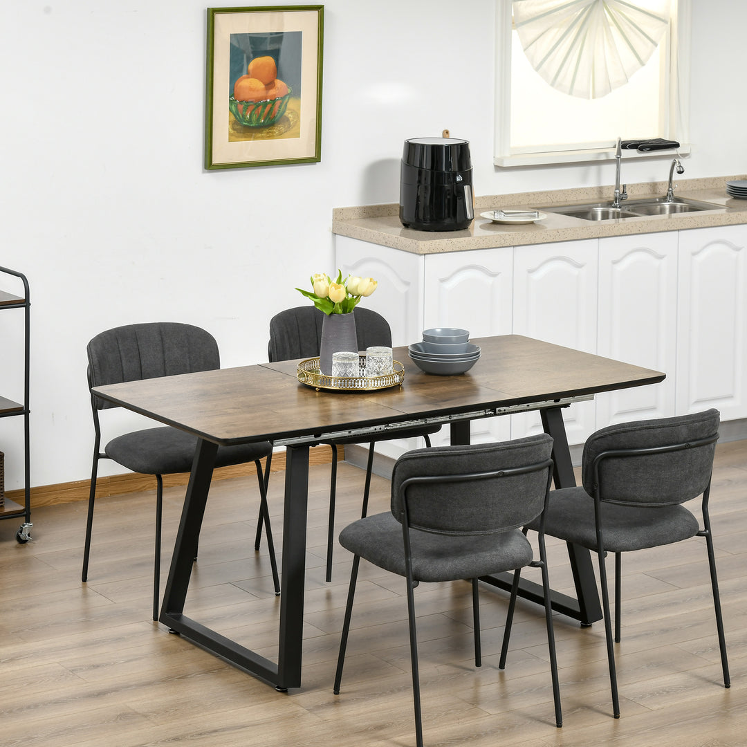 Extendable Dining Table Rectangular Wood Effect Tabletop for 4-6 People with Metal Frame & Hidden Leaves for Kitchen, Dining Room, Living Room