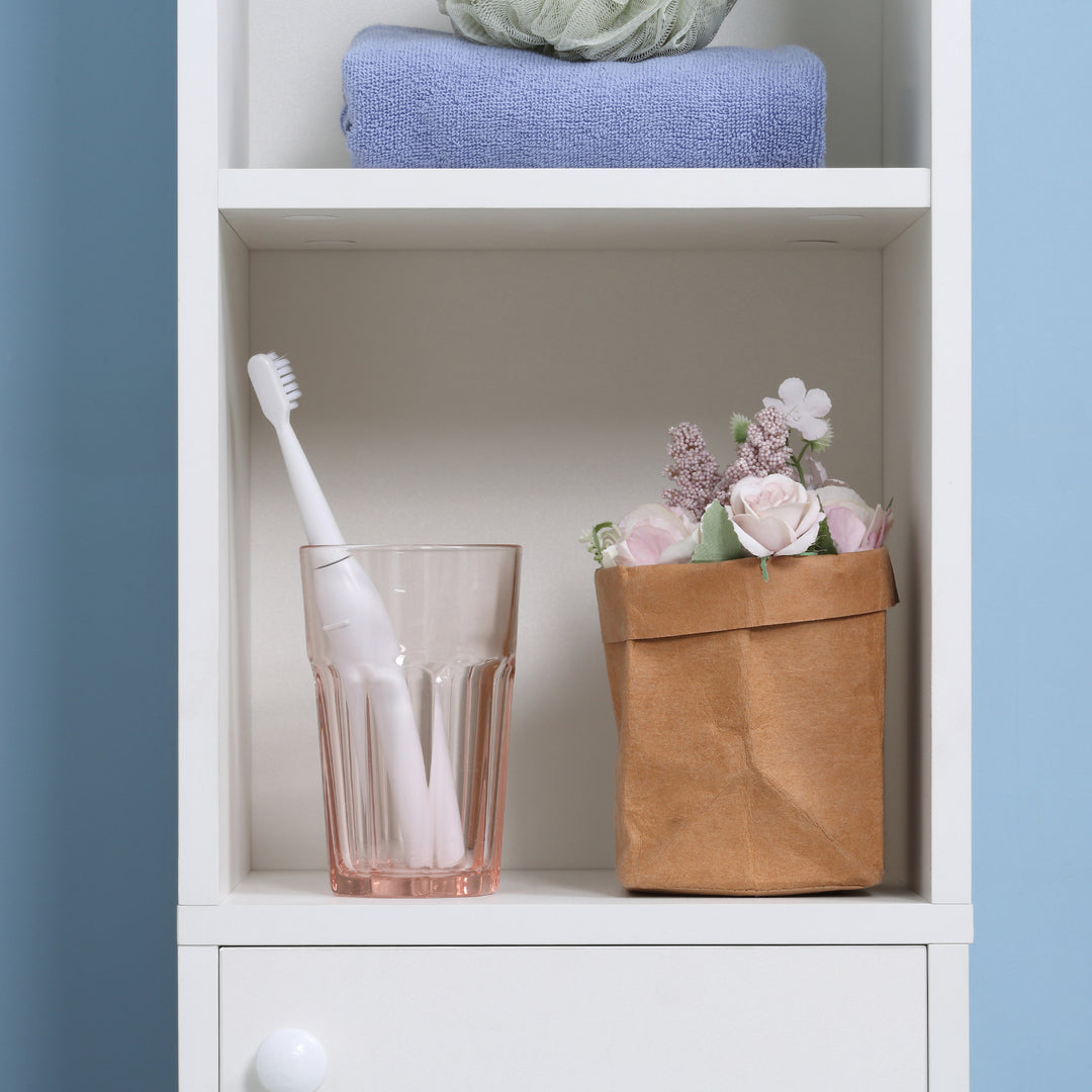 kleankin Tall Bathroom Storage Cabinet with Mirror, Narrow Freestanding Floor Cabinet with Adjustable Shelves