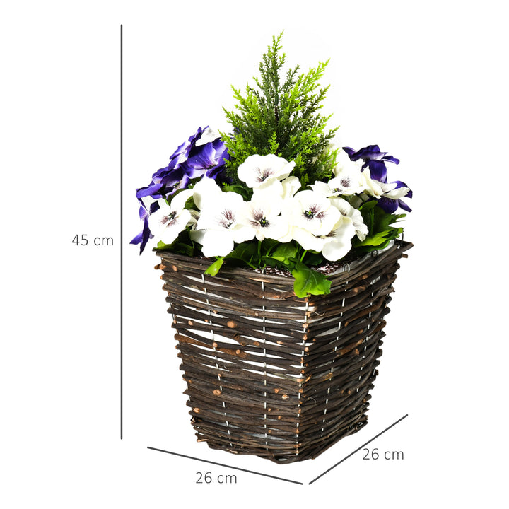 Set of 2 Artificial Plant Phalaenopsis Decorative Plant with Straw Plaiting Pot, Fake Flower 45cm, White & Purple